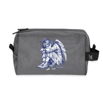 Sad Angel | Hand Painted Drawing - Recycled Toiletry Zip Bag - anthracite - Front