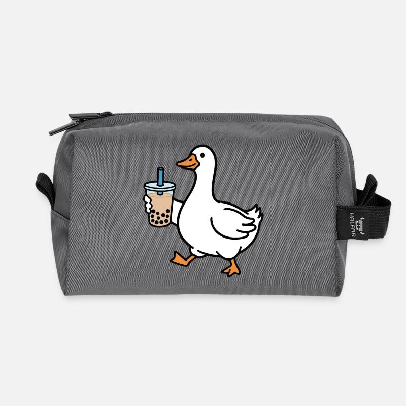 Croaking duck with bubble tea - Recycled Toiletry Zip Bag - anthracite