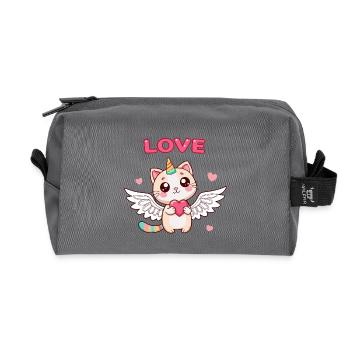 Chat Licorne ailé et cœur enchanté - Trousse de toilette en tissu recyclé - anthracite - Devant
