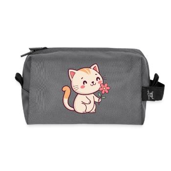 Kitten and flower - Recycled Toiletry Zip Bag - anthracite - Front