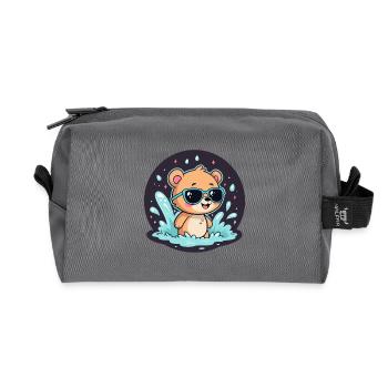 Chic surfer bear with blue glasses - Recycled Toiletry Zip Bag - anthracite - Front