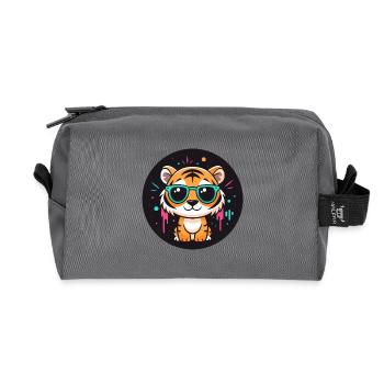 Tiger Neon Turquoise Glasses - Recycled Toiletry Zip Bag - anthracite - Front