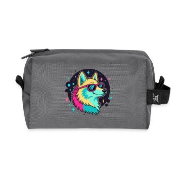 Neon Wolf with Cool Glasses - Recycled Toiletry Zip Bag - anthracite - Front
