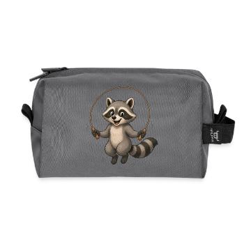 Raccoon Jumping Rope Cartoon Sport Motif - Recycled Toiletry Zip Bag - anthracite - Front