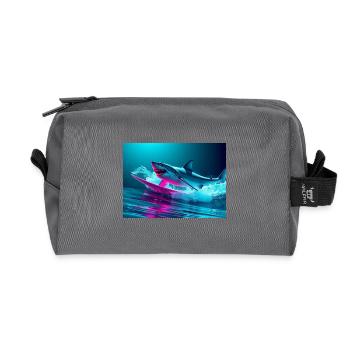 Neon Shark Sprinter Design - Recycelte Kulturtasche - Anthrazit - Vorne