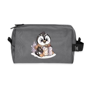 Niedlicher Pinguin mit Geschenk an Weihnachten - Recycelte Kulturtasche - Anthrazit - Vorne
