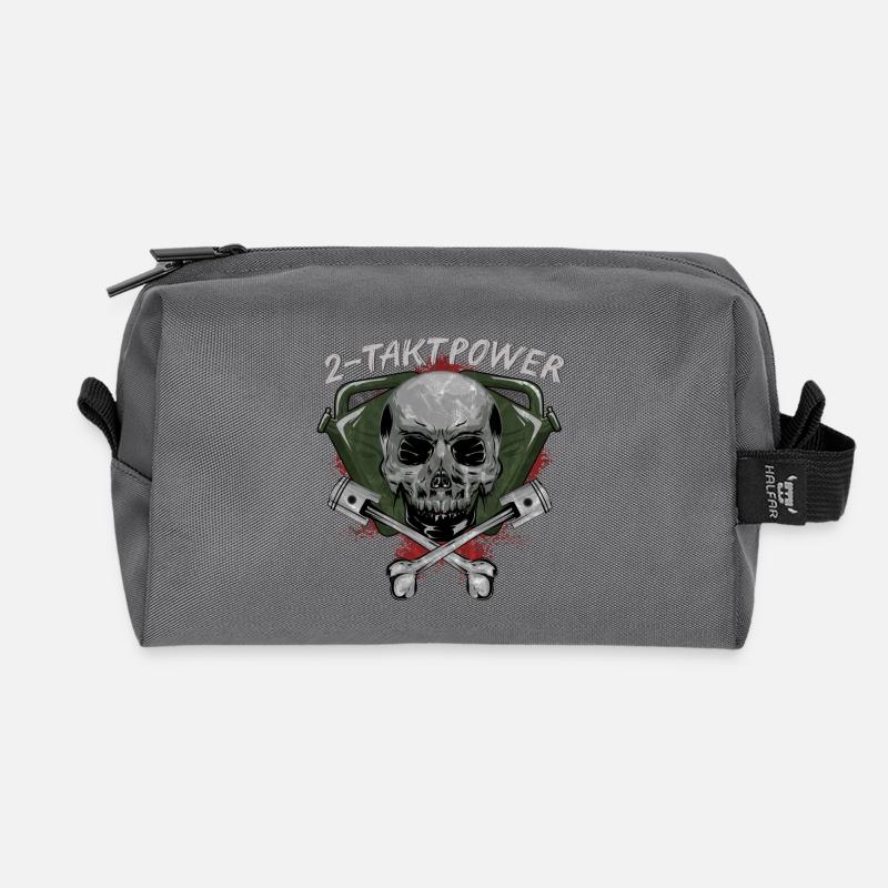 2 Takt Power Totenkopf Schädel Kolben - Recycelte Kulturtasche - Anthrazit