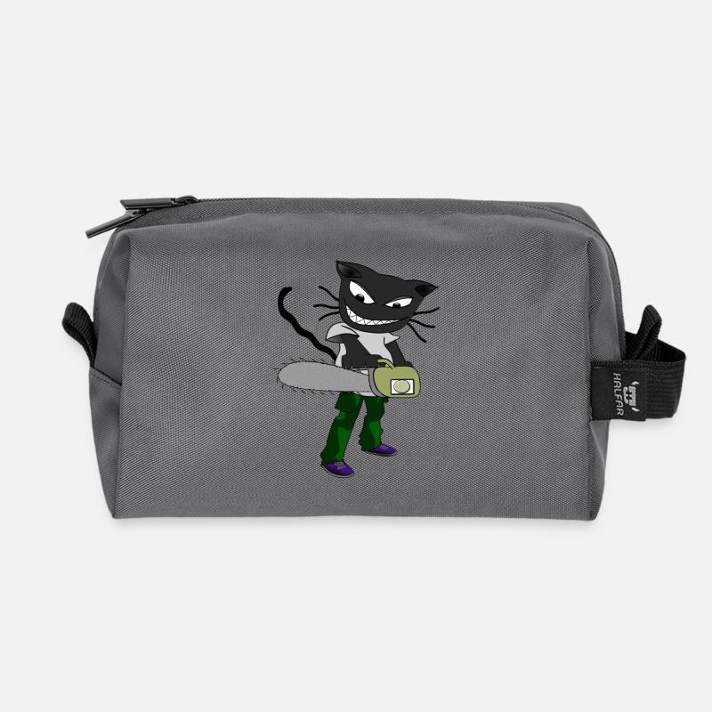 Katze mit Motorsäge - Recycelte Kulturtasche - Anthrazit