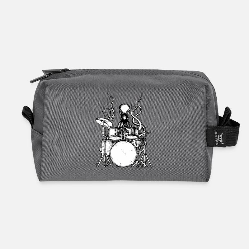 Krake Drummer Black and white for spread.png - Recycelte Kulturtasche - Anthrazit