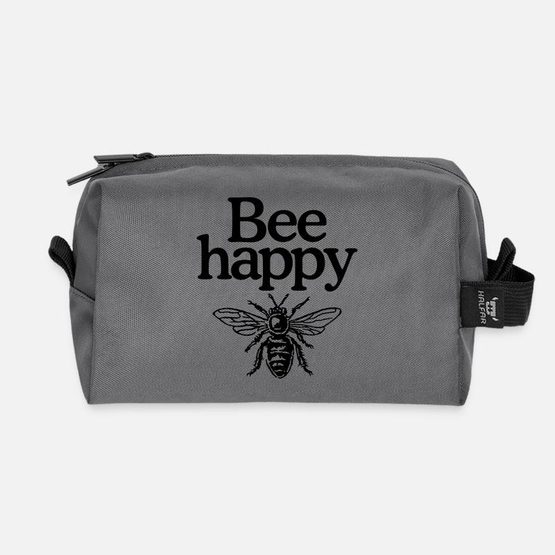 Bee happy - Recycled Toiletry Zip Bag - anthracite
