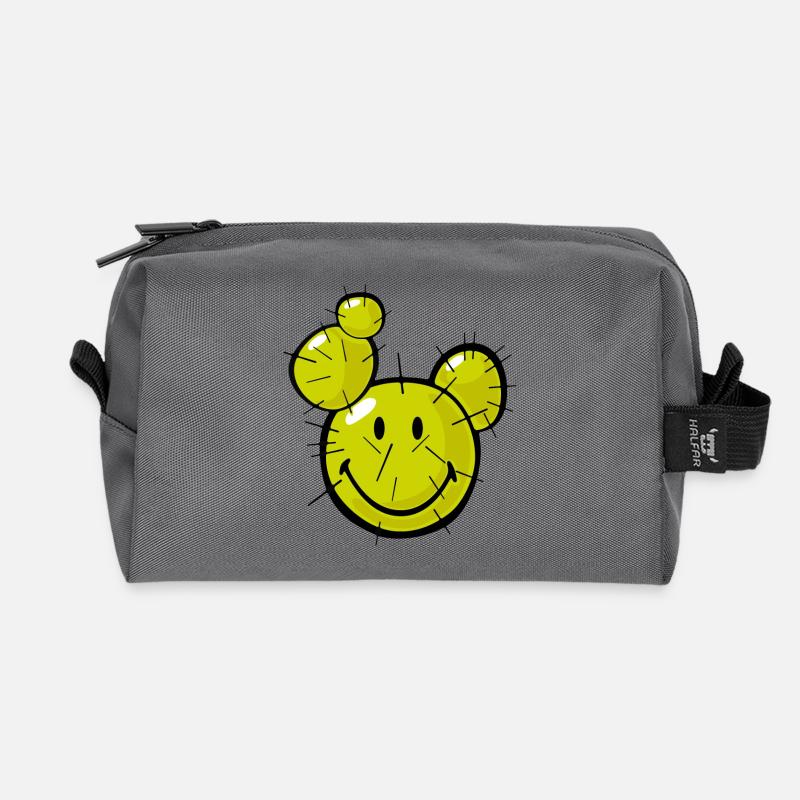 Smiley Cactus - Recycled Toiletry Zip Bag - anthracite
