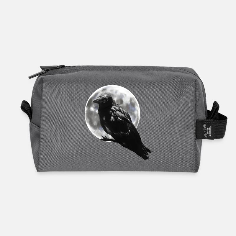 Rabe Krähe Vollmond - Recycelte Kulturtasche - Anthrazit