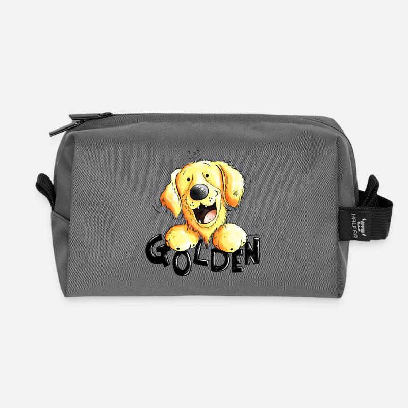 Funny Golden Retriever - Recycled Toiletry Zip Bag - anthracite