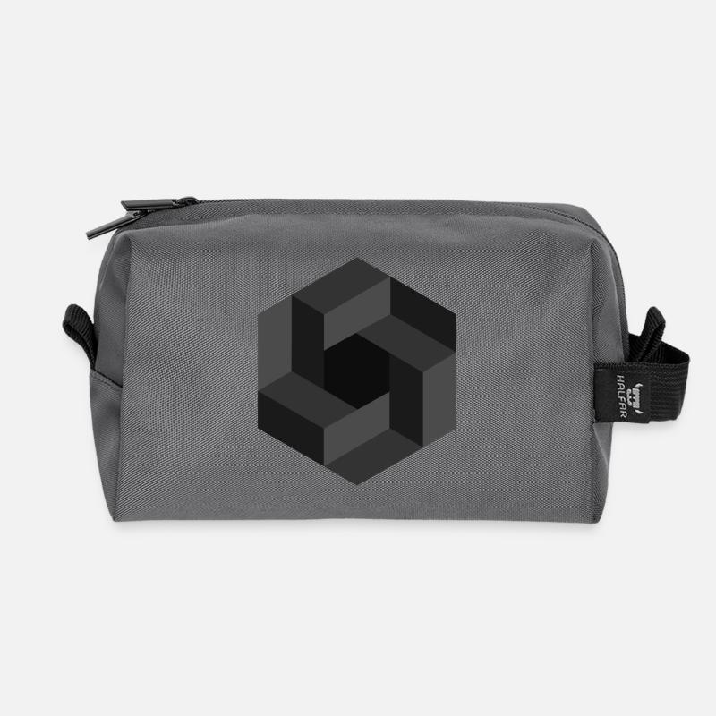 Abstract Geometric Pattern in Grayscale - Recycled Toiletry Zip Bag - anthracite