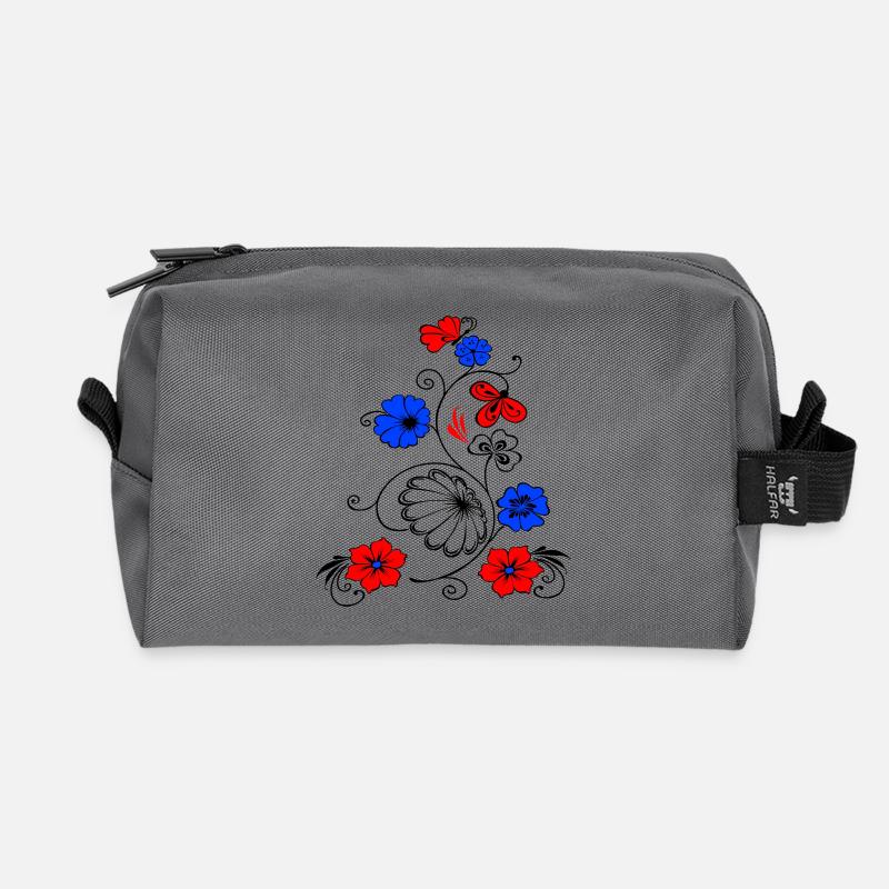 Blumenranke mit Schmetterling - Recycelte Kulturtasche - Anthrazit