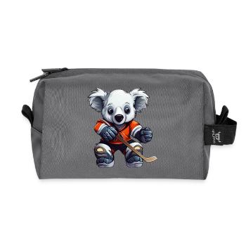 Ice hockey player koala, sporty animal design - Recycled Toiletry Zip Bag - anthracite - Front