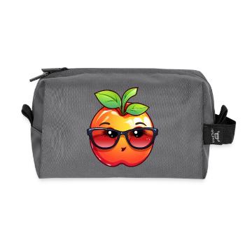 Cute Kawaii Apple with Glasses – Charming - Recycled Toiletry Zip Bag - anthracite - Front