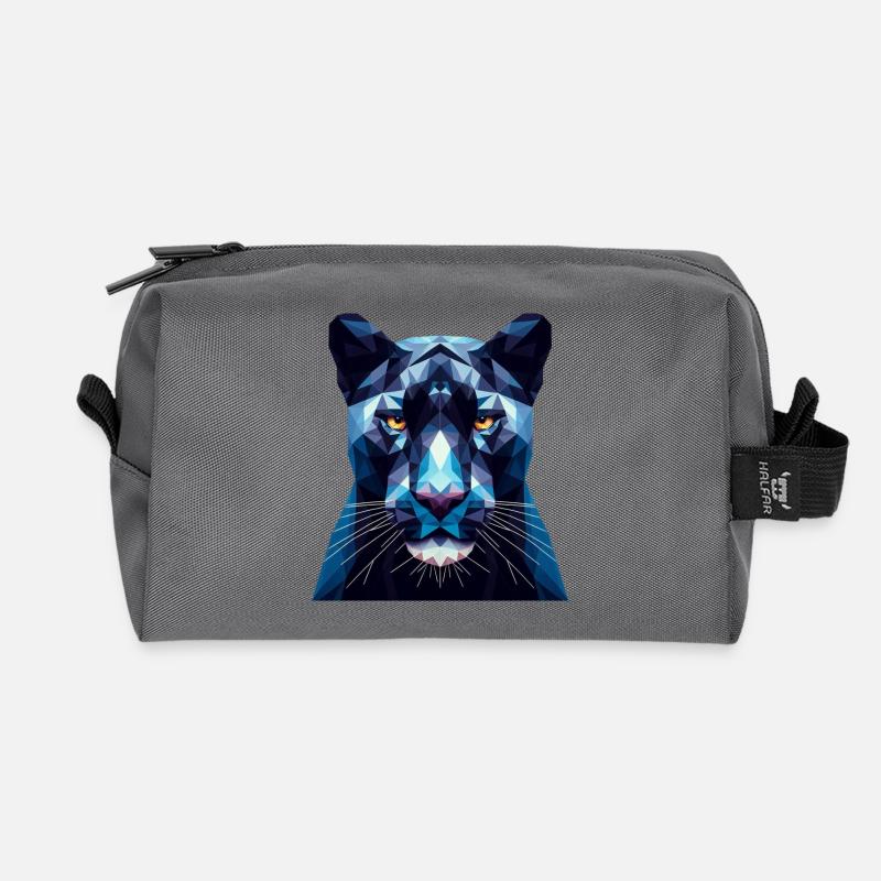 Ein blauer Panther im Polygon-Stil - Recycelte Kulturtasche - Anthrazit