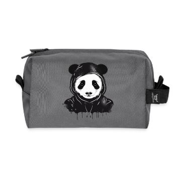witziger Panda Bär Kopf mit Hoodie Kapuze - Recycelte Kulturtasche - Anthrazit - Vorne