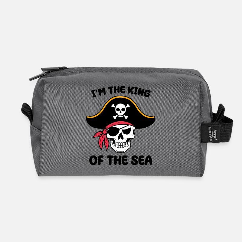 Pirate skull with eye patch - Recycled Toiletry Zip Bag - anthracite