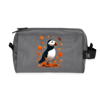 Macareux en automne - Trousse de toilette en tissu recyclé - anthracite - Devant