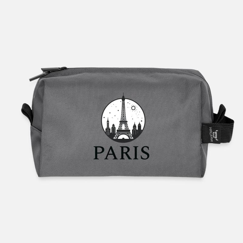 Paris Eiffel Tower silhouette in a circle - Recycled Toiletry Zip Bag - anthracite