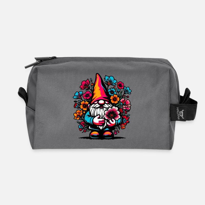 Zwerg mit Blumen - Recycelte Kulturtasche - Anthrazit
