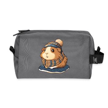 Niedliches Meerschwein mit Schal und Pudelmütze. - Recycelte Kulturtasche - Anthrazit - Vorne
