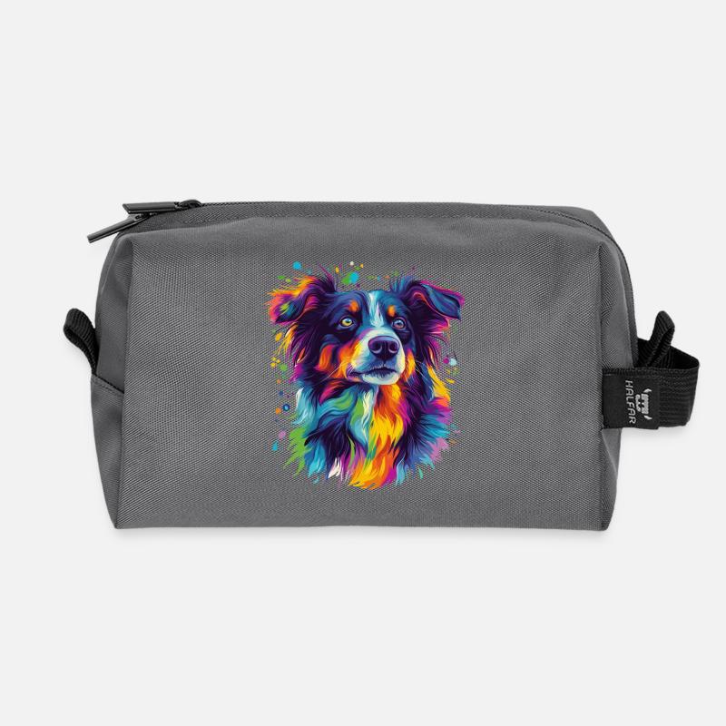 Porträt eines psychedelischen Australian Shepherds - Recycelte Kulturtasche - Anthrazit