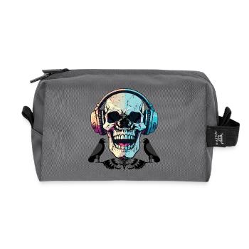 Totenschädel im Kopfhörer – Dunkle musikalische Schwingungen - Recycelte Kulturtasche - Anthrazit - Vorne