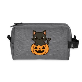 Halloween Katze Kürbis Schwarze Katze Süß - Recycelte Kulturtasche - Anthrazit - Vorne