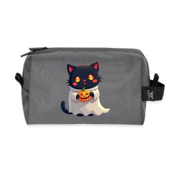 Halloween Cat with Halloween Pumpkin - Recycelte Kulturtasche - Anthrazit - Vorne