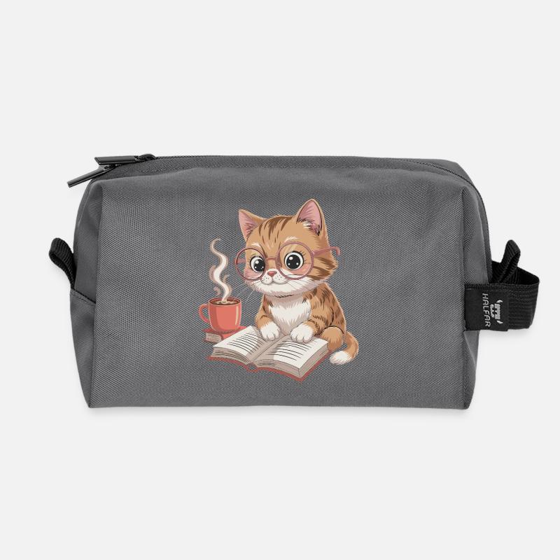 LeseKatz Katze mit Brille und Kaffee - Recycelte Kulturtasche - Anthrazit
