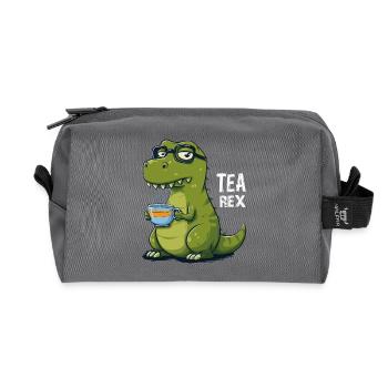 Tea Rex – Drôle de dinosaure avec tasse à thé - Trousse de toilette en tissu recyclé - anthracite - Devant