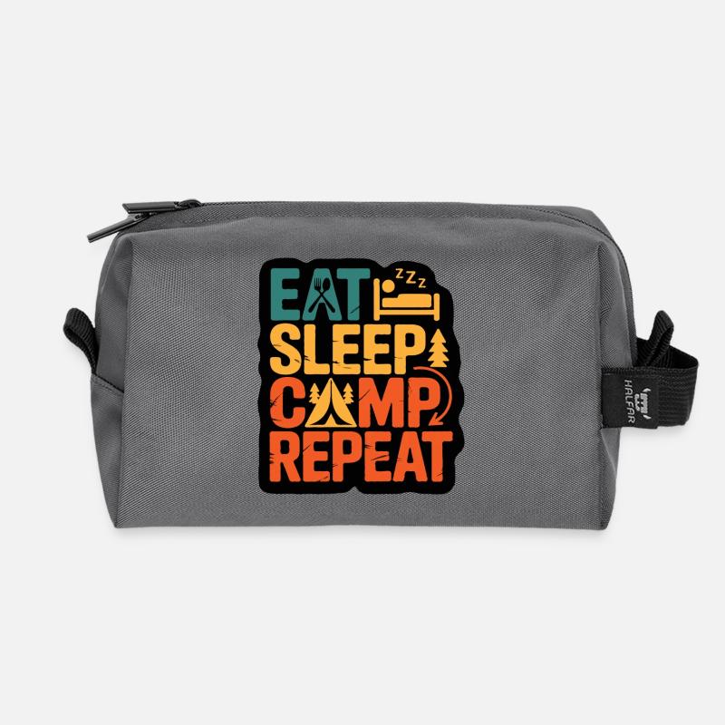 Eat Sleep Camp Repeat – Outdoor-Abenteuer-Design - Recycelte Kulturtasche - Anthrazit