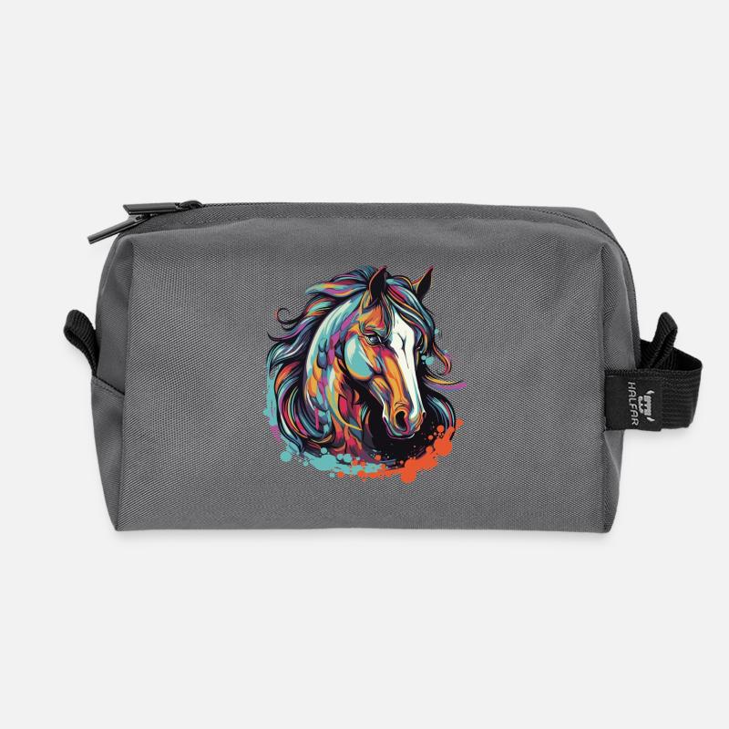 Buntes Pferd Kunstmotiv - Recycelte Kulturtasche - Anthrazit