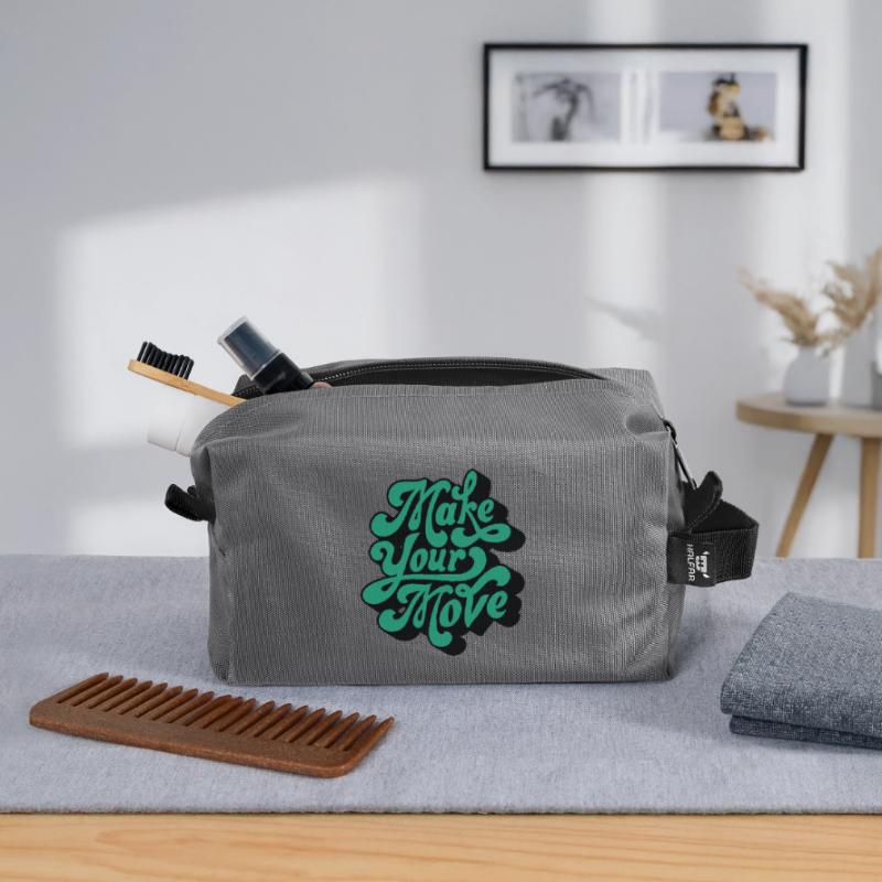 Make Your Move – Retro Script Motif Recycled Toiletry Zip Bag