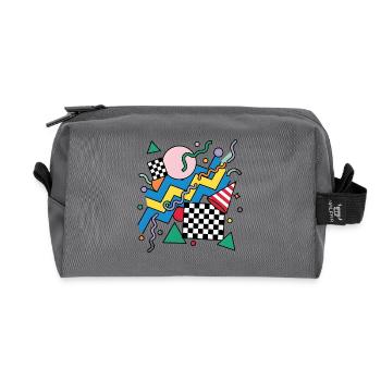 Geometric Neon Punk Pattern - Recycled Toiletry Zip Bag - anthracite - Front