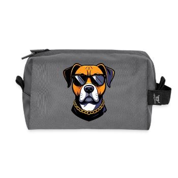Cool dog with sunglasses and gold chain motif - Recycled Toiletry Zip Bag - anthracite - Front