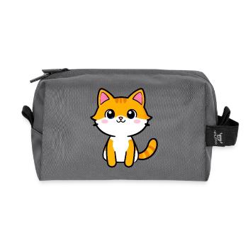 Kawaii Orange Kitten Cartoon - Recycled Toiletry Zip Bag - anthracite - Front