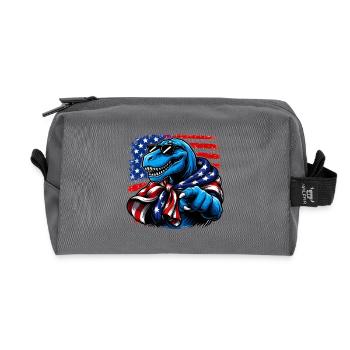 USA Dinosaur T-Shirt – Patriotic T-Rex  - Trousse de toilette en tissu recyclé - anthracite - Devant