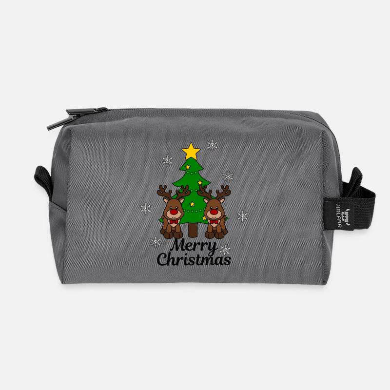 Elche mit Baum Merry Christmas - Recycelte Kulturtasche - Anthrazit