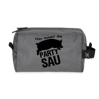 Party Sau feiern Freunde lustig Spruch Geschenk - Recycelte Kulturtasche - Anthrazit - Vorne