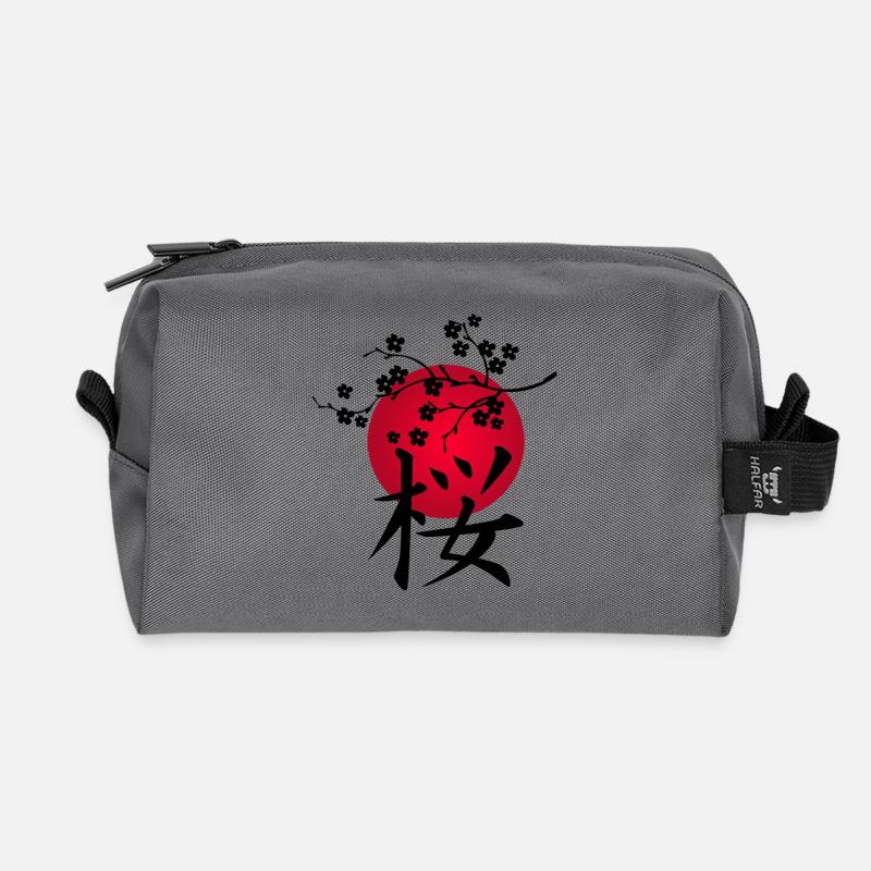 Japanische Kirsche schwarz und rote Sonne - Recycelte Kulturtasche - Anthrazit