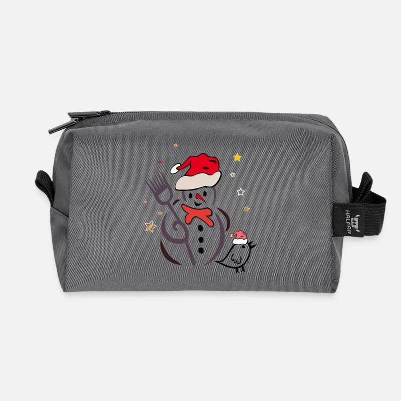 Schneemann und Spatz im Winter - Recycelte Kulturtasche - Anthrazit