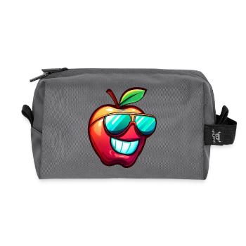 Cool apple with sunglasses – Happy - Recycled Toiletry Zip Bag - anthracite - Front
