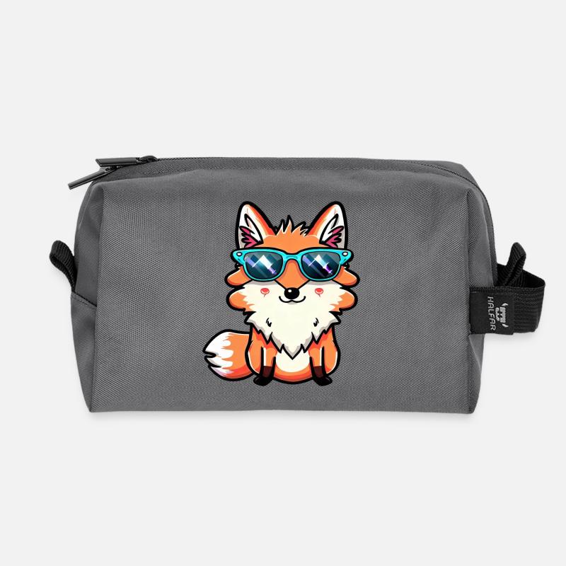 Cooler Kawaii Fuchs mit Sonnenbrille – Süßes - Recycelte Kulturtasche - Anthrazit