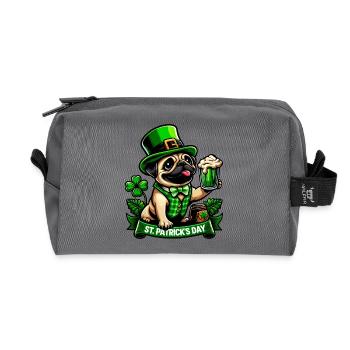 Cute cartoon pug St. Patrick's Day dog with - Recycled Toiletry Zip Bag - anthracite - Front