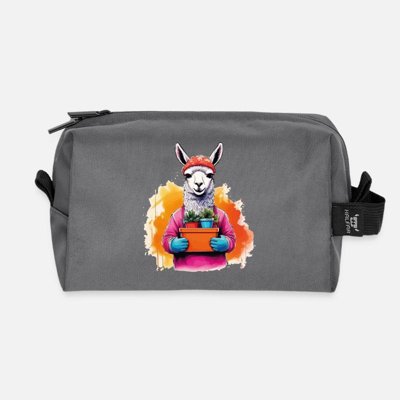 Lama mit Blumen im Topf - Recycelte Kulturtasche - Anthrazit