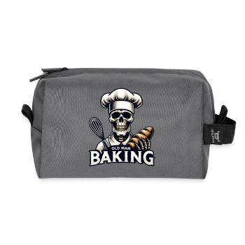 Old Man Baking Skull mit Bäckermütze backt Brot - Recycelte Kulturtasche - Anthrazit - Vorne